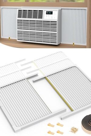 BJADE'S Window Air Conditioner Side Panels with Adjustable Frame Size Suitable for Different Window AC Unit 5,000-14,000Btu, Side Panel Seal Kit,Room AC Accordion Filler Curtain Replacement Kit