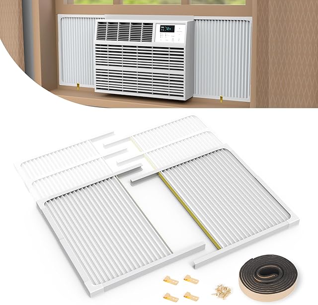BJADE'S Window Air Conditioner Side Panels with Adjustable Frame Size Suitable for Different Window AC Unit 5,000-14,000Btu, Side Panel Seal Kit,Room AC Accordion Filler Curtain Replacement Kit