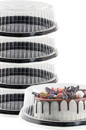 5Pcs12 Inch Cake Containers with Lid -Plastic Disposable Clear Cake Container Dome and Black Base Carry & Display Storage Box (5)