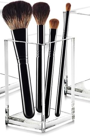 3 Pack Clear Acrylic Makeup Brush Holder,Acrylic Cosmetic Brushes Storage Organizer,Pencil Pen Holder Cup for Desk,Modern Design Desk Accessories for Office School Home Supplies