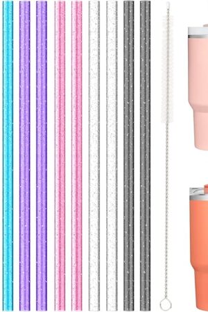 12 PCS Replacement Straws for Stanley|Owala|Simple Modern 40oz 30oz Tumbler, Reusable Color Drinking Straws with Cleaning Brush for Stanley Cup Accessorie，BPA Free, Dishwasher Safe