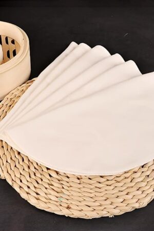 6 Pcs Linen Bamboo Steamer Liner, 12" Round Air Fryer Parchment Liners, Reusable & Non Stick for Food Vegetable Steamer, Air Fryer, Dumpling & Dim Sum