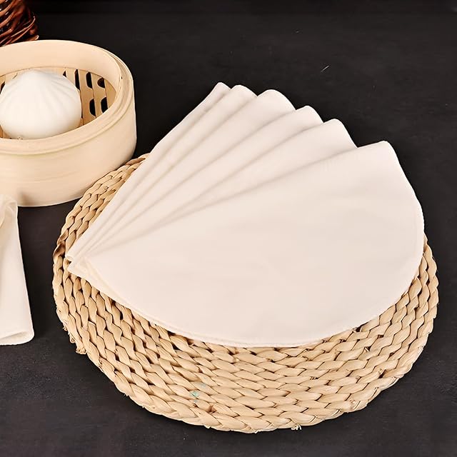 6 Pcs Linen Bamboo Steamer Liner, 12" Round Air Fryer Parchment Liners, Reusable & Non Stick for Food Vegetable Steamer, Air Fryer, Dumpling & Dim Sum
