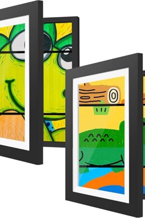 2 Pack Kids Art Frames 8.5x11 Inch Changeable Kids Artwork Flip Frame for Picture Display, Children School Drawing Projects Storage, Horizontally Vertically Wall Hanging, Front Opening Black