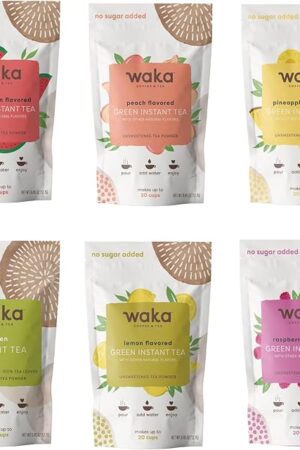 Waka Instant Tea — Concentrated Green Tea Powder Sample Bundle — No Sugar Added & Unsweetened — 100% Tea Leaves — 6 X 0.45 oz Sample Packs For Hot or Iced Tea