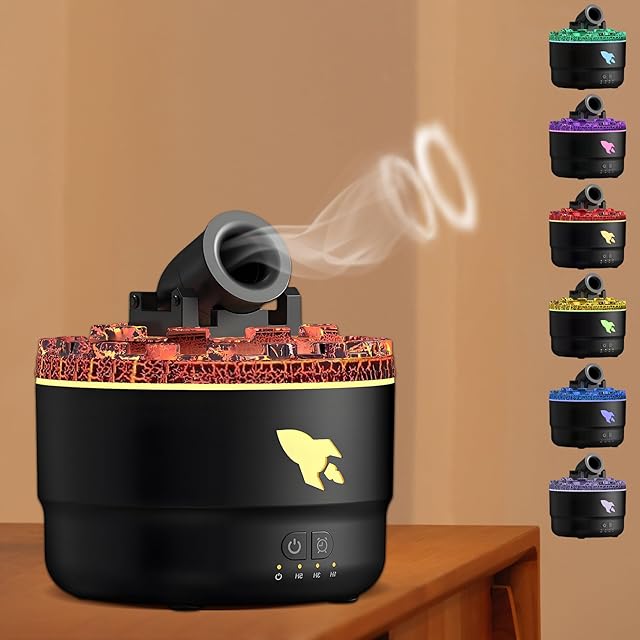 Cannon Humidifier Diffuser,Mini Humidifier Cannon with LED Light,Portable Cannon Air Humidifiers,Evaporative Barrel Humidifiers Cool Diffuser for Bedroom Office Home (Black)