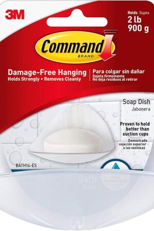 Command Soap Dish, Holds up to 2 lb, 2 Soap Holder with 4 Mounting Bases and 4 Medium Water Resistant Strips (2-Pack of 1 Dish), 3.18" x 4.4" x 4.94", Damage Free Bathroom Organization