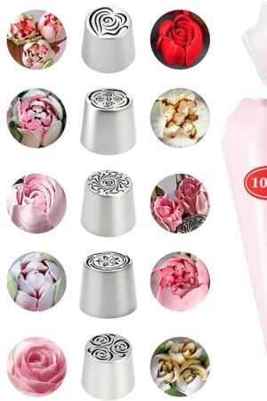 20 Pack Extra Large Stainless Steel Russian Piping Tips Cake Decorating Kit Flower Piping Tips for Cupcake Icing Decor Dessert Baking Tools