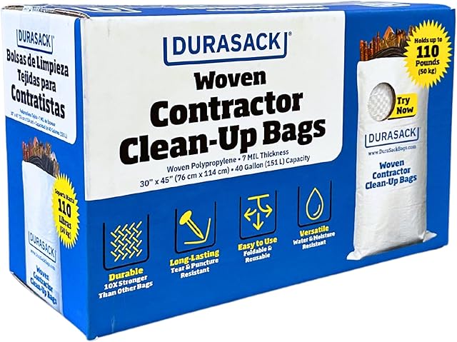 DURASACK Contractor Bags Heavy Duty 40-Gallon Reusable White Woven Polypropylene Contractor Garbage Bags, Pack of 16