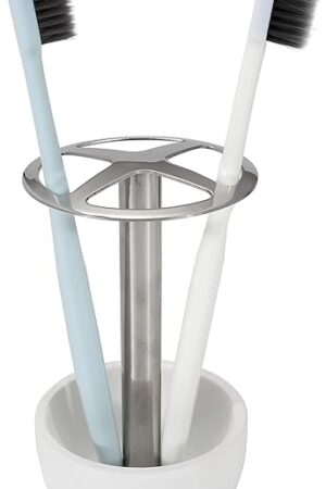 CozyCabin Toothbrush Holder Stand, for Razor, Bathroom Vanity Countertop, Stainless Steel Toothbrush Bathroom Organizer (White)