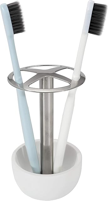 CozyCabin Toothbrush Holder Stand, for Razor, Bathroom Vanity Countertop, Stainless Steel Toothbrush Bathroom Organizer (White)