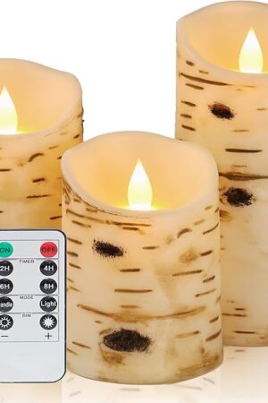 Comenzar Flameless Candles Birch Bark Candle LED Candles Home Decor H: 456" x D: 3.25" Electric Candle Faux Candles with Remote Timer Pack 3