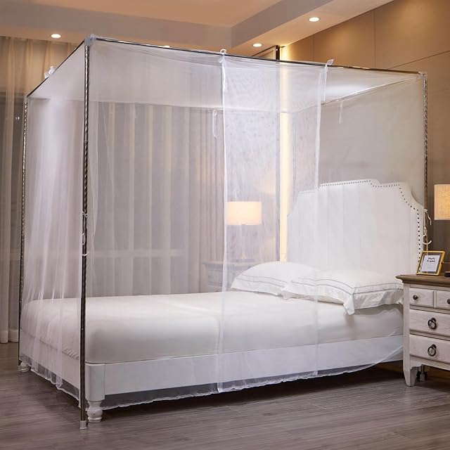 White Mosquito Net Tent for Bed,One Side Opening Canopy Netting Curtain Net for Bedroom Decoration for Twin Size(Without Bed Frame)