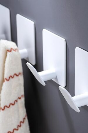 DELITON Self Adhesive Hooks Stainless Steel Adhesive Towel Hooks White 4 Pack