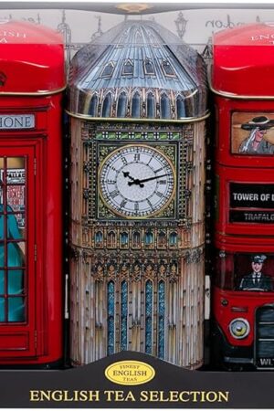 British Heritage 3x Tea Tins with 42 English Teabags (Big Ben, Red London Bus, Telephone Box)