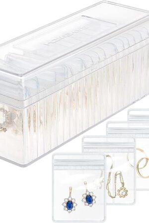 Acrylic Jewelry Box Organizer, Clear Jewelry Organizer and Storage with 20 Portable Anti Tarnish Jewelry bags, Travel Jewelry Case for Earrings/Rings/Necklaces Gifts for Women Girls, Clear