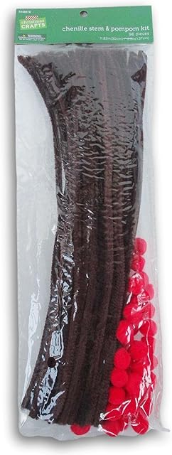 The Christmas Craft Kit - Brown Pipe Cleaners and Red Pom Poms - 96 Piece - Make Reindeer and More!