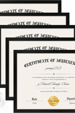 YixangDD 5 PACK Certificate Frames 8.5 x 11, Black Diploma Frame Document Frame with Clear Plexiglass, Picture Frames for Tabletop and Wall Display