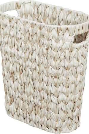 Wicker Trash Can,Bathroom Trash Can,Waterproof Wicker Waste Basket for Bathroom,Narrow Small Waste Basket for Bedroom,Office, Cream White 5 Gallon