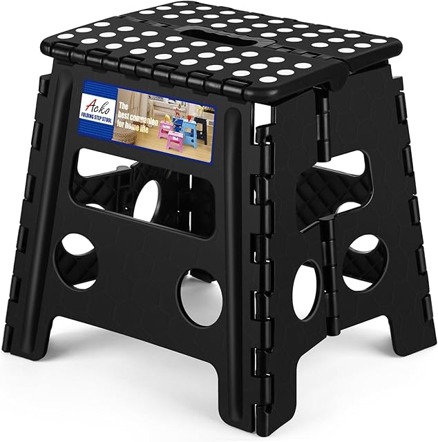 ACKO Folding Step Stool 13 inch Heavy Duty Plastic Foldable Step Stool for Kids and Adults, Small Collapsible Fold Up Stepping Stool 1 Pack
