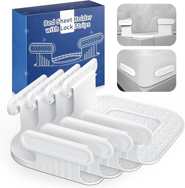 Bed Lock Sheet Holders Fit All Sheet Size, New Upgrade Sheet Straps Keep Sheets Firm & Tight, Bed Fitted Sheet Holder for Corners, Sheet Clips, Mattress Sheet Holder Strap, Sheet Secure Lock Fasteners