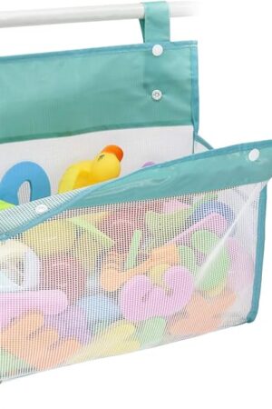 Bath Toy Organizer Multiple Ways to Hang, Extra Large Opening Bathroom Toy Holder, Bottom Zipper Bathtub Toy Storage Bag (Blue)