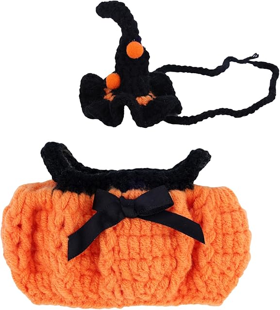 The Halloween Pumpkin Doll Clothes for 17cm, Outfits Accessories with Black Wizard Hat & Jack-o'-Lantern Skirt Suitable for Collectors and Holiday Displays