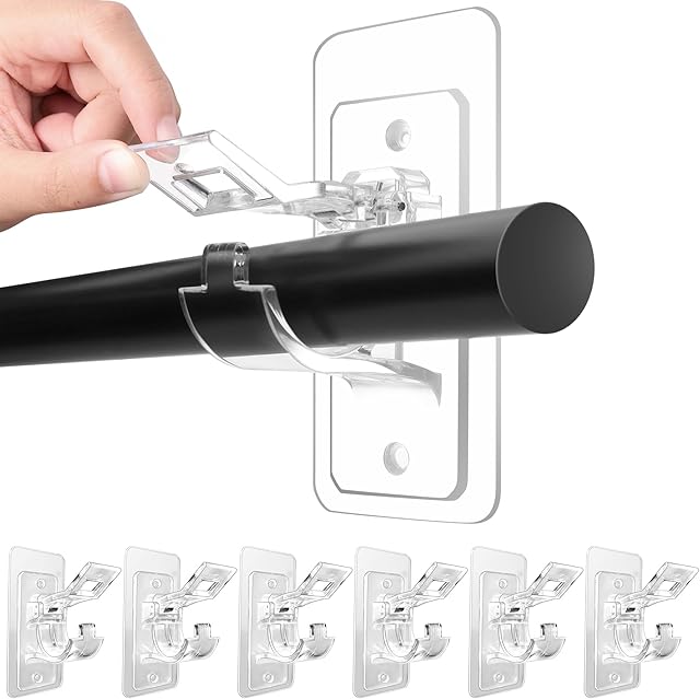 Antimbee 6-Pack No Drill Needed Curtain Rod Holders, Self Adhesive Rod Brackets, Multipurpose Nail-Free Stick on Curtain Rod Hooks, Curtain Hangers for Dorm, Bathroom, Bedroom, Livingroom Decor