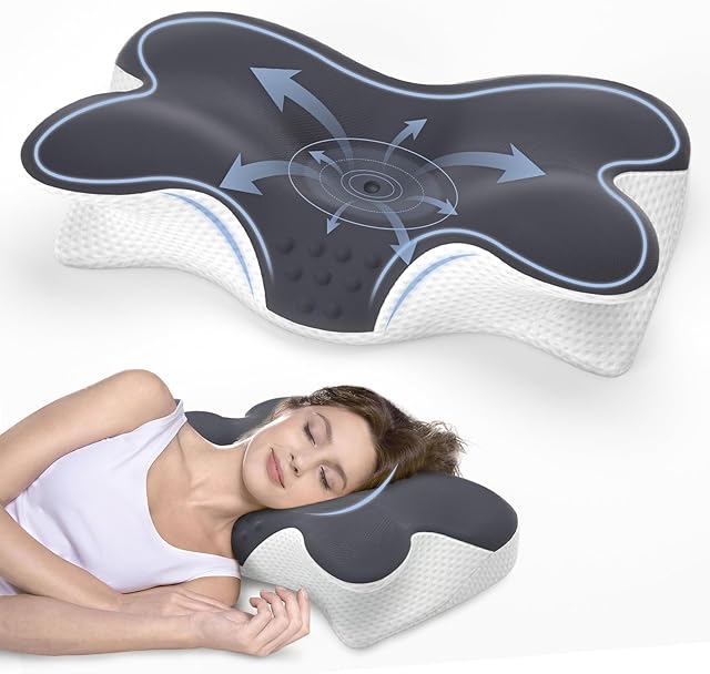 Cervical Neck Pillow for Neck Pain Relief,Side Sleeper Pillow for Sleeping,Memory Foam Neck Support Ergonomic Pillow for Back Stomach Sleepers