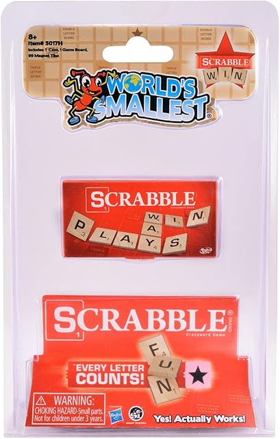 The World's Smallest Scrabble, Miniature Magnetic Board, 98 Letters, 5 Blank Tiles & Portable Case, Family Game, Classic Scrabble Game, Perfect for Stocking Stuffers, Easter Gifts, Party Favors, Ages 8+