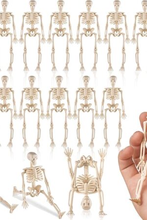 16 Pcs Halloween Mini Skeleton Figurine Decoration,6?Halloween posable Skeleton Decor,Small Plastic Skeleton Figure for Spooky Home Decor Haunted House Decorations Party Favors