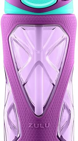 ZULU Torque Kids Water Bottle, 16oz Plastic with Silicone Sleeve | Leak-Proof Locking Flip Lid