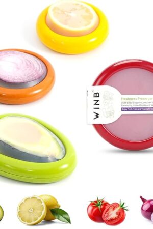 Winb Set of 4 Reusable Fruit and Veggie Savers - Ideal for Avocados, Tomatoes, Apples, Garlic, Onions, and More
