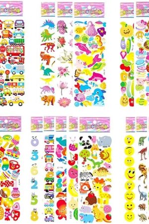 The Puffy Stickers for Kids Toddlers, Small 3D Sticker Variety Pack, Kid Stickers Sheets Bulk, Mini Party Favor for Kids Boy (Dinosaur Car Animal Dog Flower Heart Number Food Truck) 24 Sheets