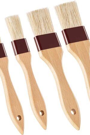 Boao 4 Pieces Natural Bristle Pastry Brush Beech Wooden Handle Basting and BBQ Brushes for Cooking, Butter, Oil, Egg, Marinade, Grilling, Baking, Kitchen Food(1 Inch, 1 1/2 Inch)