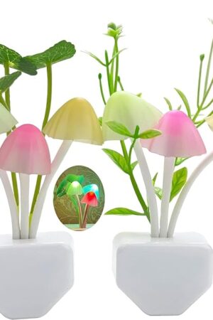 ZEZHOU Sensor Mushroom Night Light - 2 Pack Color Changing Plug-in Wall LED Mushroom Dream Bed Lamp for Kids Adults Stocking Stuffers Ideas Birthday Gift Cute Nightlight