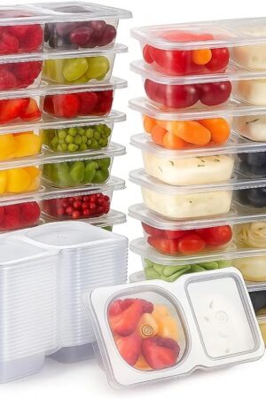20 Pack Reusable Snack Containers with Lids – Leakproof 2-Compartment Food Storage Boxes for Kids & Adults, BPA-Free Lunchables Containers, Small Meal Prep Snack Packs for School & Travel