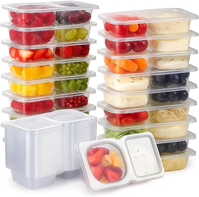 20 Pack Reusable Snack Containers with Lids – Leakproof 2-Compartment Food Storage Boxes for Kids & Adults, BPA-Free Lunchables Containers, Small Meal Prep Snack Packs for School & Travel