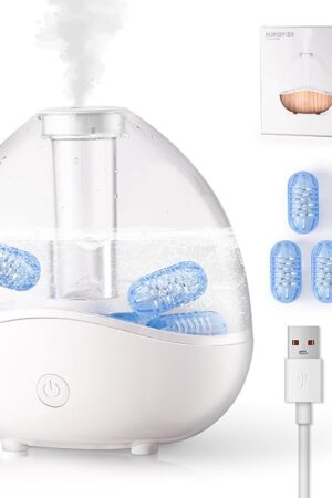 Cool Mist Humidifiers for Bedroom - 1.5L Small Quiet Ultrasonic Air Humidifier with 5 Filters Colorful Night Light for Baby Kids Plant Office Nursery Work Home Living Room Office Indoor (White)