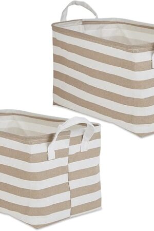 DII Laundry Storage Collection, PE Coated Collapsible Bin with Handles, Stone Stripe, Large Set, 10.5x17.5x10"