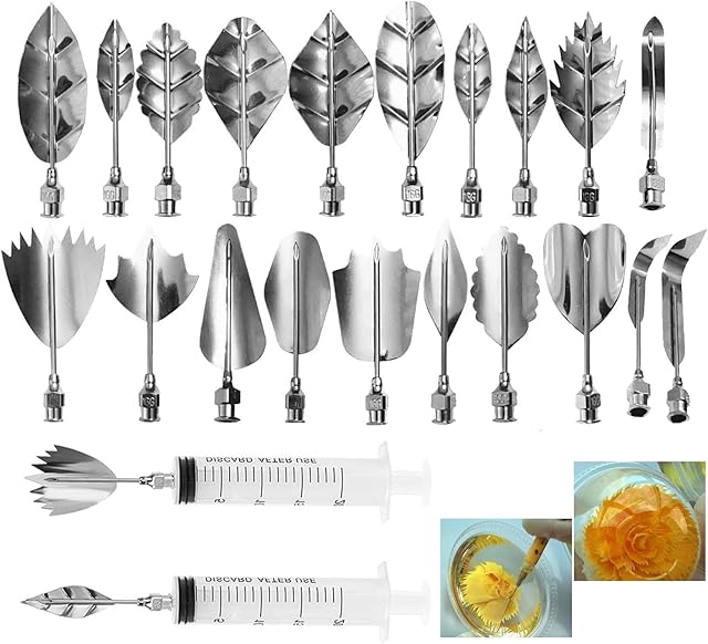 22Pcs Stainless Steel Gelatin Jelly Art Tools 3D, Flowers Leaves Moldes Para Gelatinas, Pudding-Nozzle Cake Needles Gelatin Tools