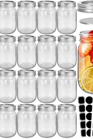 CycleMore 20 Pcs 12oz Glass Mason Jars With Silver Separable Lids, 350ml Round Canning Jars for Honey, Jam, Herb, Wedding Favor, Kitchen Storage Wide Mouth Bottles for Crafts, Meal Prep