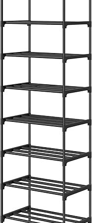 10 Tier Tall Shoe Rack, Narrow Lightweight Shoe Shelf, Compact Vertical Shoe Stand, Small Space Saving for Closet Floor, Dorm Storage Organizer, Front Door Entrance, Entryway