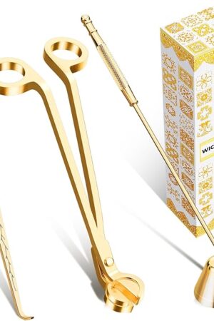 calary Candle Wick Trimmer, Candle Snuffer and Wick Dipper & Candle Accessory Set, 3 in 1 Candle Care Kit for Candle Lover (Gold)