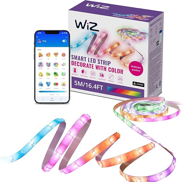 WiZ Connected 16.4 ft LED Light Strip For Your Smart Home - Flowing Multicolor LED, Color-Changing, Cuttable - Voice/App Control - Works with Google Home, Alexa and HomeKit