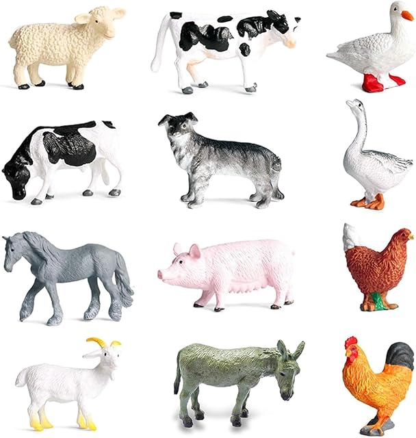 The RUSON 12 Pcs Farm Animals Figures Toys, Realistic Mini Farm Barn Animal Figurines Cake Topper Toy Set Christmas Birthday Easter Egg Gift Party Supplies for Kids Toddlers