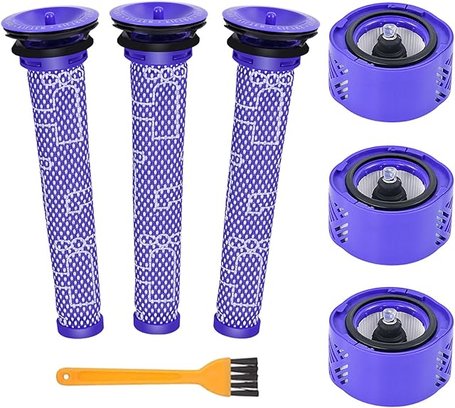 6-Pack Premium Vacuum Filters Set Compatible with Dyson V6 Absolute Vacuums, Part # 965661 & 966741-3 Pre-Filters & 3 HEPA Filters