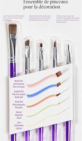 Wilton 5-Piece Decorating Brush Set - Food Safe Decorating Brushes for Dusting Edible Glitter and Painting with Edible Color on Treats, Synthetic Bristles