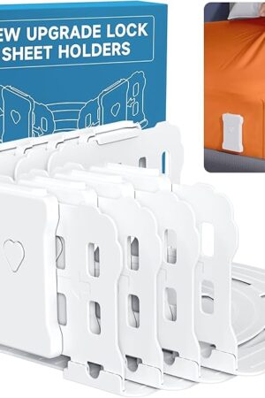Bed Sheet Holders for Corners: Lock Sheet Holders with Reinforced Clips Keep Sheets Firm and Tight,No More Loose Sheets – Upgraded Extra Large Version for Twin,Full,Queen,King Size Mattresses (White)