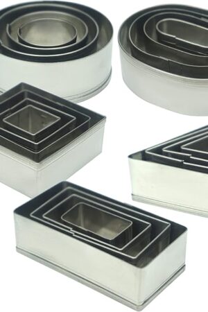 20 Pcs MINI Geometric Metal Cookie Cutters Set Fun Stainless Steel Biscuit Molds (Rectangular, Oval, Round, Square, Triangle) for Kitchen, Baking&Decorative Food, Kids, Christmas Holiday Party